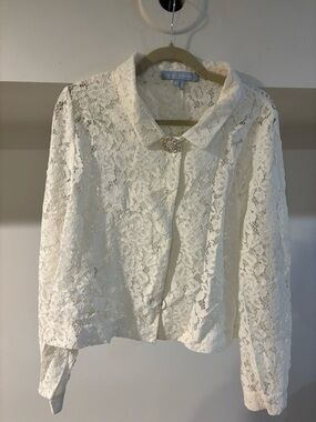 Hill House Cream Lace Jacket with Rhinestone Brooch